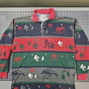 Vintage Norm Thompson Rugby Polo Shirt Mens Large Graphic Print Golf Preppy Dad